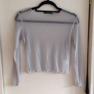 sheer white sparkly long sleeve